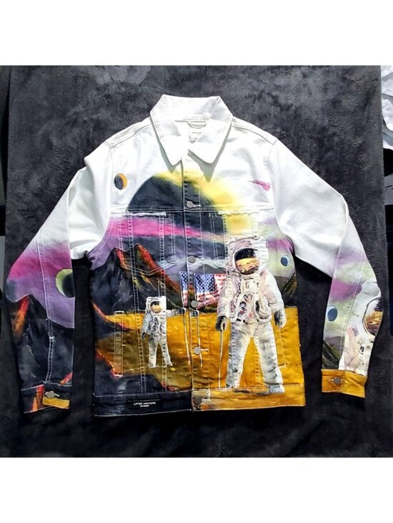 Lifted Anchors Other - Lifted Anchors Medium  "Wonderland" Astronaut Space Galaxy Printed Denim Jacket